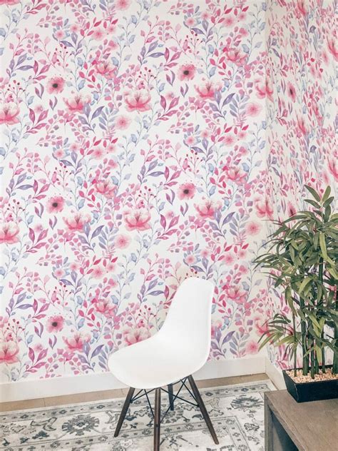 Pink watercolor floral Wallpaper - Peel and Stick or Non-Pasted