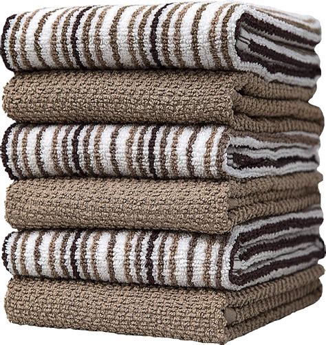 6 Pack Large Kitchen Towel Set 16” X 26” 3 Popcorn Stripe Design