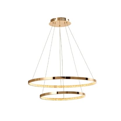 PENDENTE LED MILANO 32W LUZ AMARELA 3000K 3200LM DOURADO 2 ANEIS HEVVY