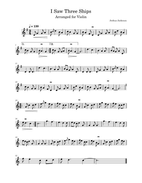 I Saw Three Ships Misc Traditional Sheet Music For Violin Solo