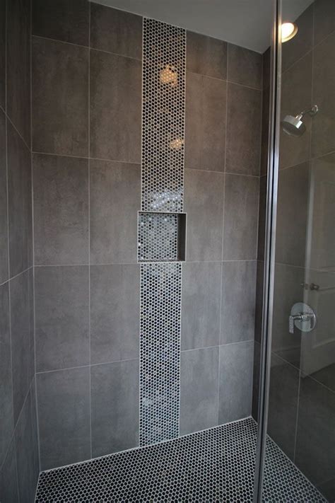 Gray Bathroom Shower Ideas Penny Tile Shower Floor Vertical Shower