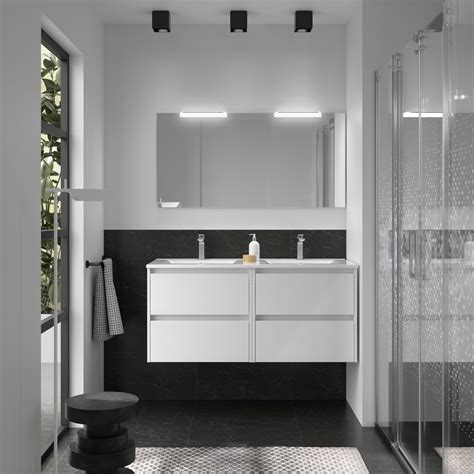 Meuble Salle De Bain Noja Tiroirs White Gloss Vasque Miroir