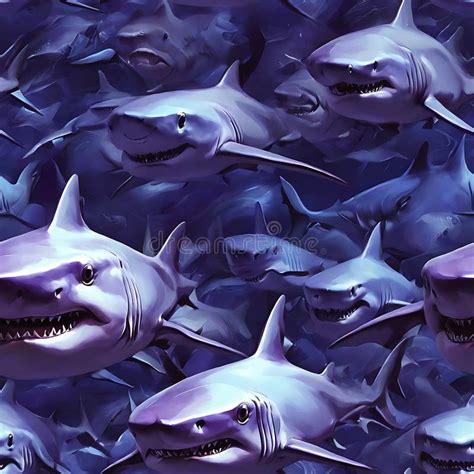 sharks   blue purple sea seamless pattern stock illustration