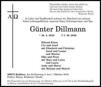 Traueranzeigen Von G Nter Dillmann Rz Trauer De