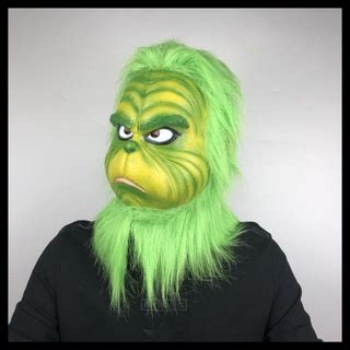 Jual Topeng The Grinch Hijau Latex Dengan Rambut Monster Halloween