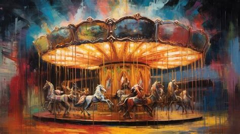 Premium Photo Painting Of A Carousel With Horses And Riders In A