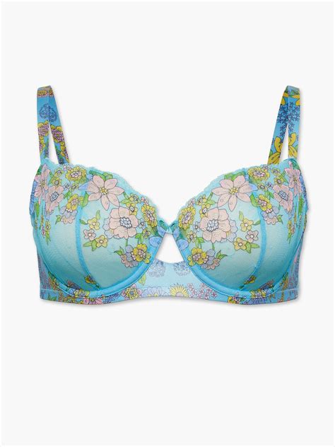 Mod Poppy Unlined Lace Balconette Bra In Blue Multi Savage X Fenty