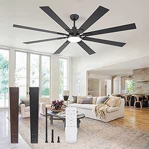 ZMISHIBO 72 inch Large Ceiling Fans with Lights and Remote, Indoor/Outdoor Black Modern Ceiling ...