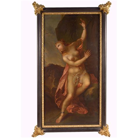 French 18th Century Oil On Canvas Painting Nude Woman Andromeda F