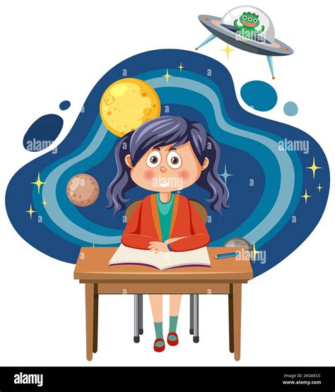 Astronomy kids in cartoon style illustration Stock Photo - Alamy