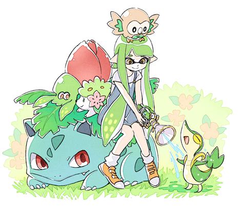 Sen Squid Inkling Girl Inkling Player Character Ivysaur Rowlet Shaymin Shaymin Land