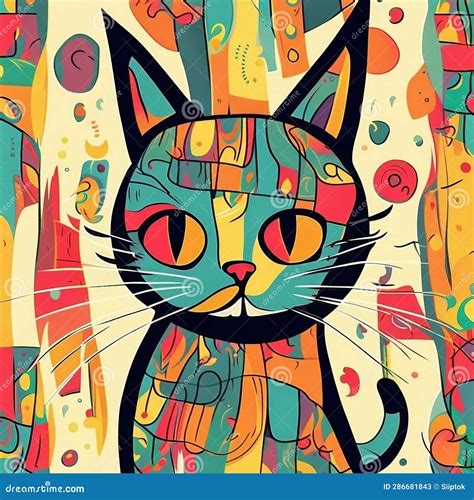 Colorful Cute Cat Art Illustration Stock Illustration Illustration Of