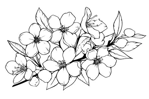 Sakura flower hand drawn ink sketch. Engraved style illustration ...