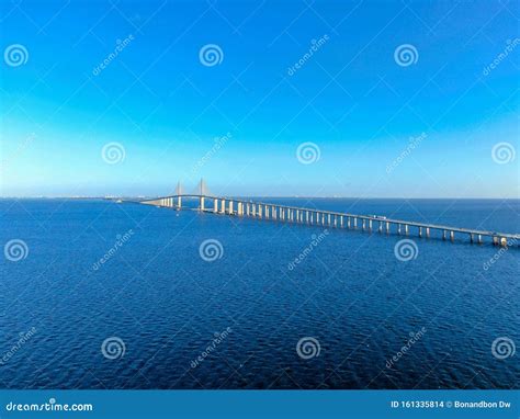 Aerial View Of Sunshine Skyway Bridge Stock Photo Image Of Geometric