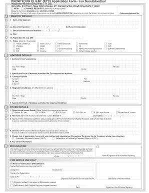 Fillable Online Kyc Application Form For Huf Non Individual Fax Email