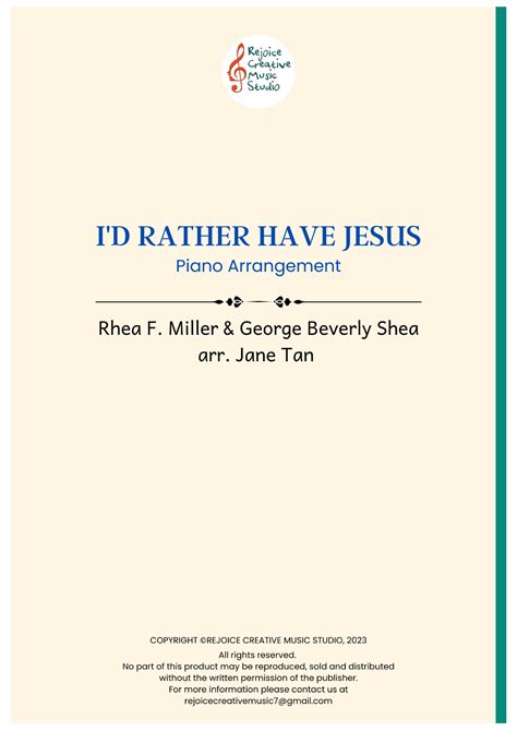 I D Rather Have Jesus Arr Jane Tan By George Beverly Shea Sheet