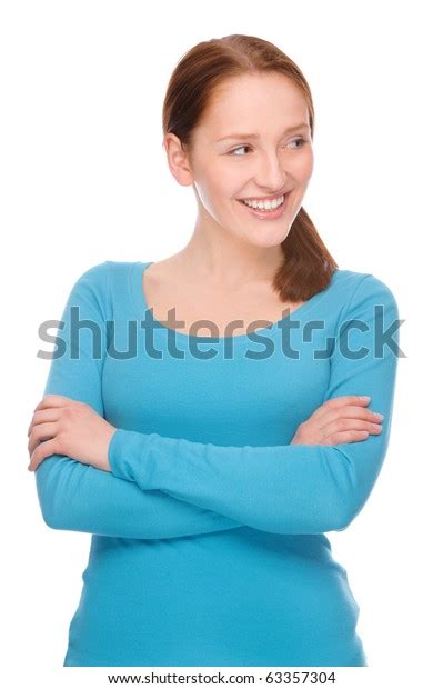 Full Isolated Portrait Beautiful Happy Woman Stock Photo 63357304