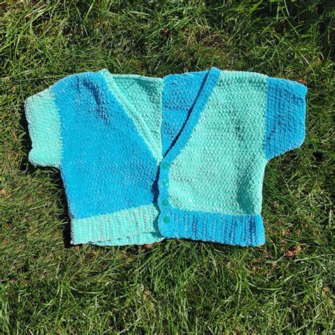 Handmade Crochet Cropped Cardigan With Turquoise Depop