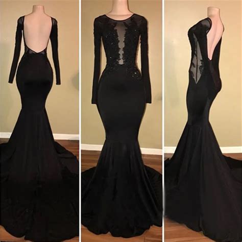 Backless Black Mermaid Long Sleeve Evening Dress New Design