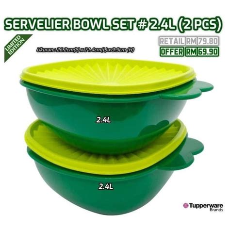 Lelong Tupperware Servelier Bowl Hijau 2 4L 2pcs Shopee Malaysia