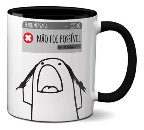 Caneca Alça Preta Engraçada Flork Meme Instalar Paciência