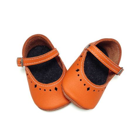 Orange leather soft soled baby shoes. Infant shoes. Mary Janes ...