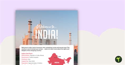 Welcome To India Worksheet Teach Starter