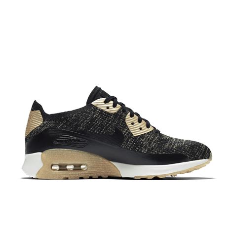 Nike Air Max 90 Ultra 20 Flyknit Metallic Black And Metallic Gold Til Kvinder Nike Snkrs