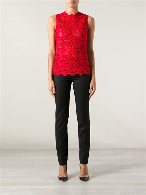 Lyst Dolce And Gabbana Sleeveless Floral Lace Top In Red