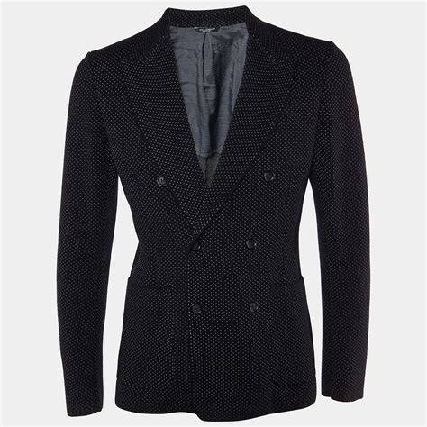 Dolce Gabbana Black Micro Pattern Wool Silk Double Breasted Jacket