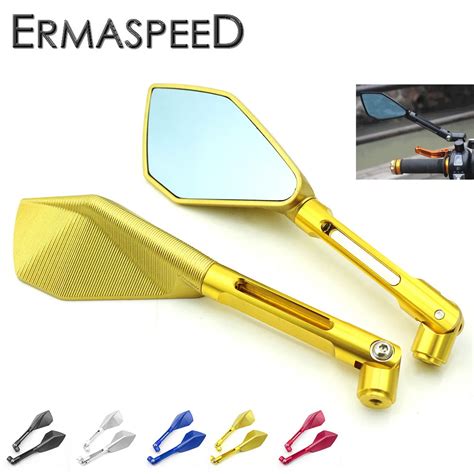 Motorcycle CNC Aluminum Rearview Mirrors Blue Glass Rear View Side