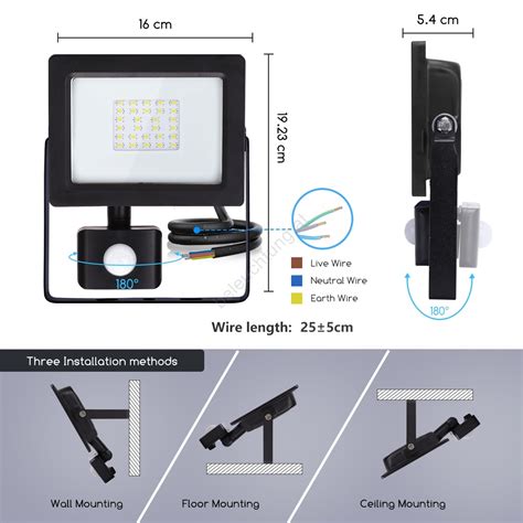 Aigostar LED Flutlicht Mit Sensor LED 20W 230V 6400K IP65 Schwarz