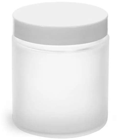 2 Oz Frosted Glass Straight Sided Jars W White Lined Caps