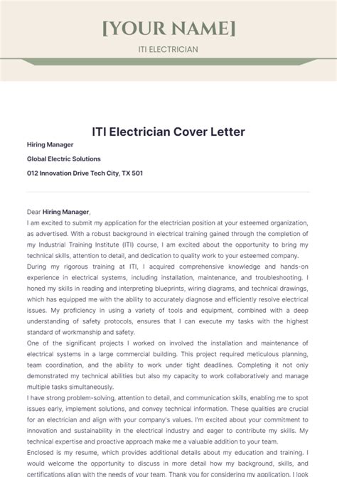 Free Iti Electrician Cover Letter Template Edit Online And Download