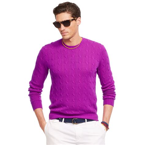 Polo Ralph Lauren Cable Knit Cashmere Sweater In Purple For Men Lyst