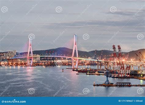 Beautiful View Of Busan Harbor Bridge And The Port Of Busan Stock Image