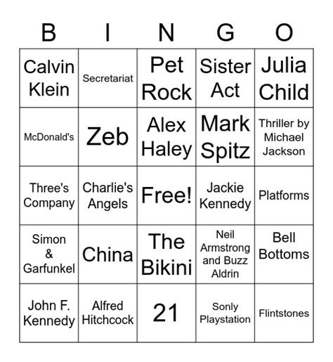 Rock N Roll Through The Decades Bingo Card