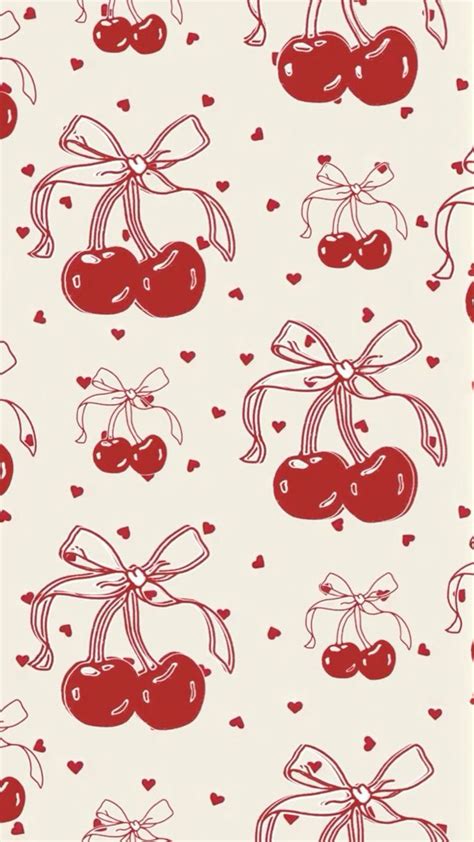 Red Cherry And Bows Background In Iphone Wallpaper Phone