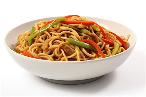 Premium Photo A White Bowl Filled With Noodles And Vegetables