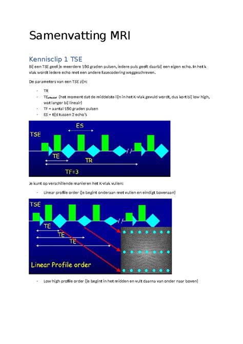 Samenvatting MRI Samenvatting MRI Kennisclip 1 TSE Bij Een TSE Geef