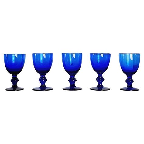 Set of Five Dark Blue Glasses For Sale at 1stDibs