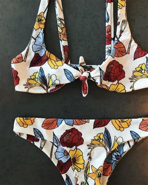 Nueva impresión nudo del pecho bikini mujeres verano flor baño