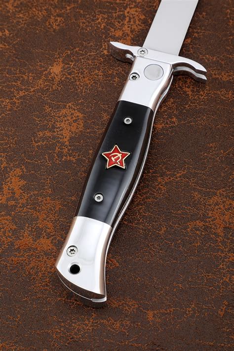 Нож Финка НКВД выкидная сталь S390 накладки акрил черный с красной ...