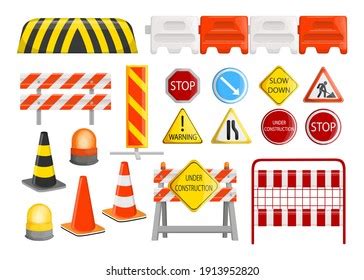 Traffic Barriers Collection Roadblocks Barricades Warning Stock Vector ...