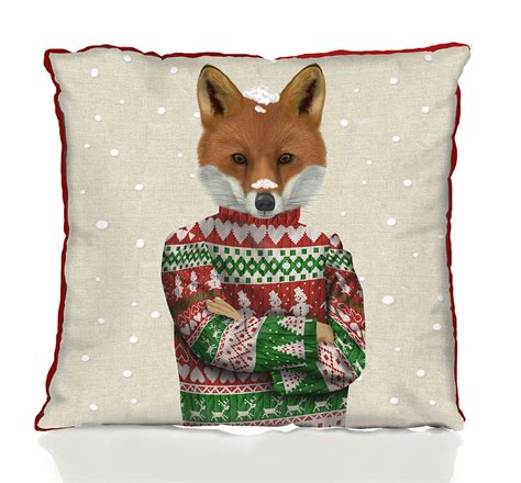 Christmas Fox in Sweater Pillow - Katzberry Home