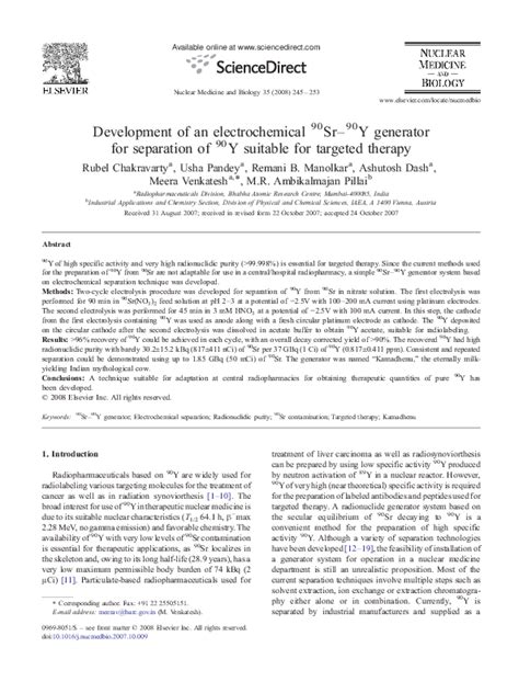 Pdf Development Of An Electrochemical 90sr90y Generator For