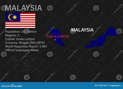 Mapa De Malasia Altamente Detallado Con La Capital De La Bandera Y