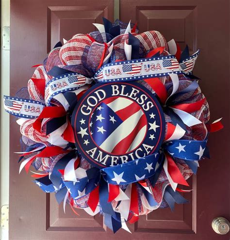 Usa Patriotic God Bless America Deco Mesh Wreath Deco Mesh Wreaths