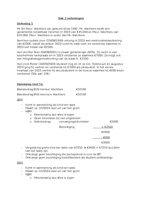 Personenbelasting Oefeningen Vak Vak Oefeningen Oefening Mr En