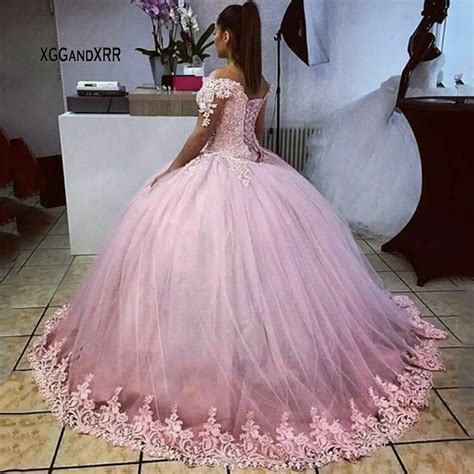 Light Pink Princess Ball Gown Quinceanera Dresses 2022 Off The Shoulder